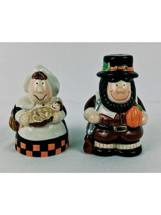 Unbranded Other - VTG Thanksgiving Pilgrim Couple Ceramic Salt & Pepper Shaker Set Thanksgiving